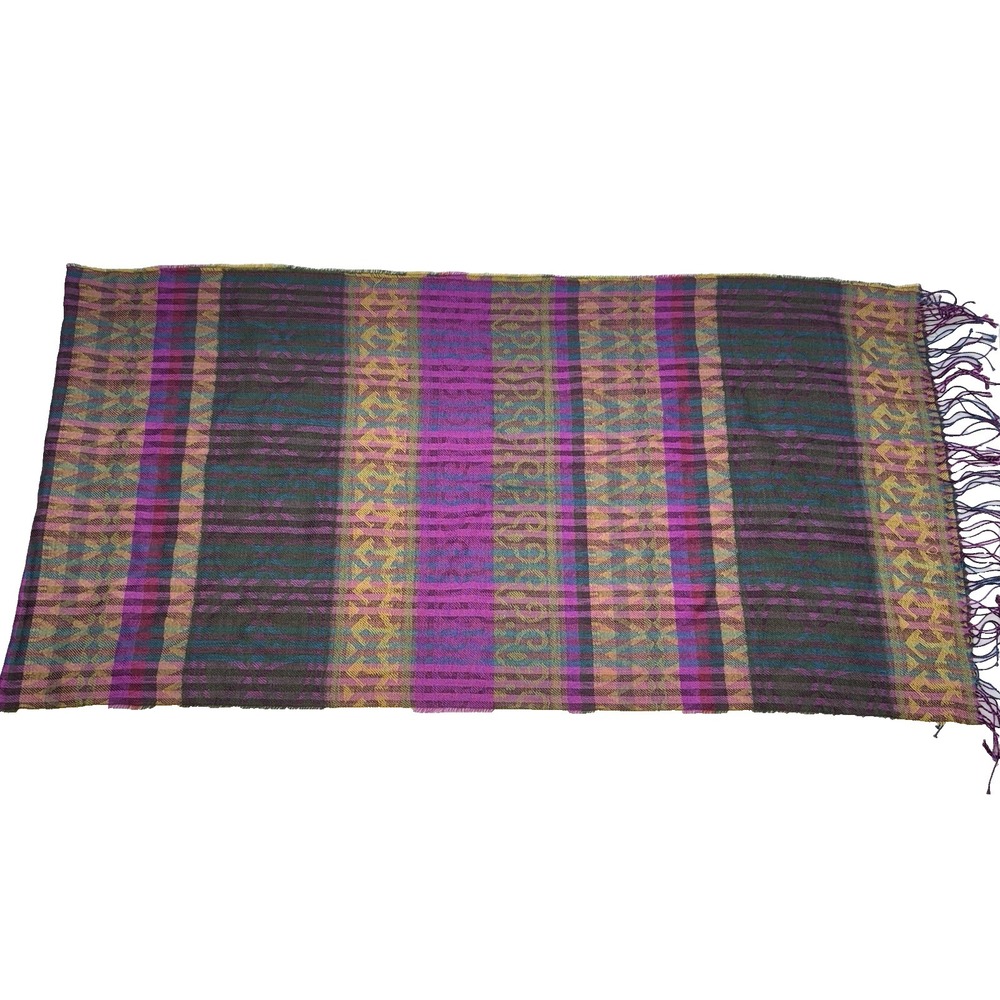 Sol Peruvian Inca Scarf Shawl Baby Alpaca Silk Blend Lightweight Colorful Fringe - Picture 2 of 6